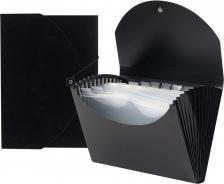 Папка/конверт Комус Папка-портфель пластиковая А4 черная (303x35x216 мм, 12 отделений)