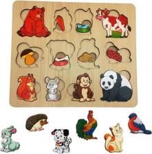 Пазл Нескучные игры Развивающая доска "Кто что ест" дерево