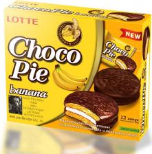 Печенье/пряники/вафли Lotte Пирожное Choco Pie банановое 336 г (12 штук в упаковке)