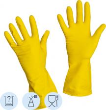 Перчатки хозяйственные Gward многоразовые Перчатки латексные Lotos G60 желтые (размер 7, S)