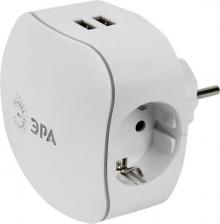 Переходник Эра Разветвитель 3-м SP-3e-USB-2A 220В + 2USB 2000мА с заземл. защ. шторки бел. Б0015243
