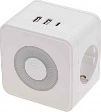 Переходник Rexant Двойник электрический Куб 16А с/з + 2хUSB-A 2,4А + USB Type-C 3А с ночной подсветкой, белый, цена за 1 шт