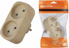 Переходник TDM Electric Блок на 2 гнезда 2П б/з плоский 6А 250B Эко сосна SQ1806-0073