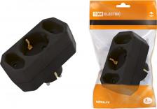 Переходник TDM Electric Блок на 3 гнезда: 1x2П+3 16 А + 2х2П 2,5 А под плоскую вилку 250 B черный, цена за 1 шт