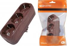 Переходник TDM Electric Блок на 3 гнезда 2П б/з плоский 6А 250B "Эко" (бук)