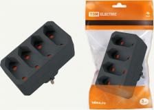 Переходник TDM Electric Блок на 4 гнезда 2П 2,5 А 250 B под плоскую вилку черный, цена за 1 шт