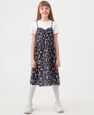 Платье для девочки Button Blue Платье, хлопок, флористический принт, размер 152, мультиколор