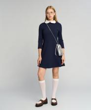 Платье для девочки Button Blue Платье с белым отложным воротником с ажурной вязкой синее (158)