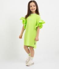 Платье для девочки Gulliver Платье трикотажное яркое с короткими рукавами-воланами салатовое для девочек
