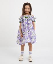 Платье для девочки Gulliver Сарафан из поплина с цветочным рисунком фиолетовое для девочек (110)