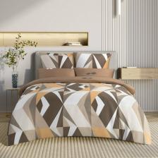 Постельная принадлежность EcoTex Постельное белье 2-спальное с пододеяльником на молнии Гармоника "Хюгге", сатин, белый, коричневый, бежевый