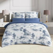 Постельная принадлежность EcoTex Постельное белье евро с пододеяльником на молнии Гармоника "Аркадия", сатин, белый, синий