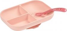 Набор посуды Beaba Набор детской посуды тарелка, ложка Set repas silicone avec ventouse rose