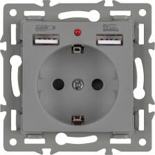 Розетка Arlight Механизм розетки с заземлением на 1 пост, совместим с рамками серий VERSA/GLARE/PRESTO. Помимо основного разъема, так же предусмотрено два выхода USB