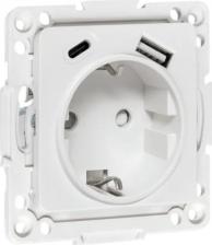 Розетка EKF Механизм 1-местной розетки Стокгольм с заземлением, USB A+C, 16А, винтовые клеммы, белый, с защитными шторками EYR16-2USB-typeA-typeC