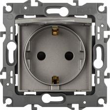 Розетка Эра 12-2103-16 Розетка Серия 12 12-2103-16, 2P+E Schuko со шторками с крышкой, 16А-250В, титан, цена за 1 шт