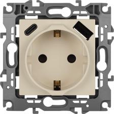 Розетка Эра 12-4108-02 Розетка Серия 12 12-4108-02 2P+E 16A-250В со шторками с USB type-A+C 5В-3А слоновая кость, цена за 1 шт