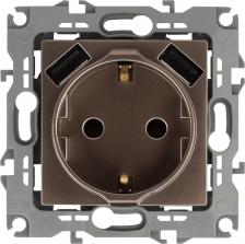 Розетка Эра 12-4109-13 12-4109-13 Розетка 2P+E 16A-250В, штор. с 2xUSB 5В-3А, Эра12, бронза, цена за 1 шт
