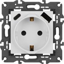 Розетка Эра 14-4108-01 Розетка Elegance 14-4108-01 2P+E 16A-250В со шторками с USB type-A+C 5В-3А белый, цена за 1 шт