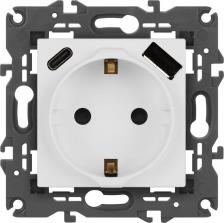 Розетка Эра 14-4108-01М Розетка Elegance 14-4108-01М 2P+E 16A-250В со шторками с USB type-A+C 5В-3А белый матовый, цена за 1 шт