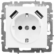 Розетка ИЭК BRITE Розетка 1-местная с заземлением с защитными шторками 16А с USB A+A 5В 2,1А РЮш10-1-БрБ белый, цена за 1 шт