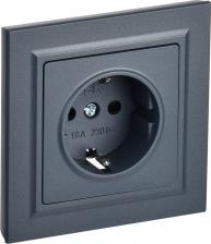Розетка ИЭК BRITE Розетка 1-местная с заземлением с защитными шторками 16А в сборе РСР14-1-0-БрМ маренго, цена за 1 шт