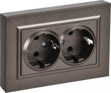 Розетка ИЭК BRITE Розетка 2-местная с заземлением без защитных шторок плоская 16А в сборе РСПл12-3-БрТБ темная бронза, цена за 1 шт