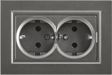 Розетка ИЭК BRITE Розетка 2-местная с заземлением с защитными шторками 16А в сборе РСш12-3-БрС сталь, цена за 1 шт