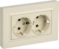Розетка ИЭК BRITE Розетка 2-местная с заземлением с защитными шторками плоская 16А в сборе РСшПл12-3-БрКр бежевый, цена за 1 шт