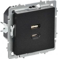 Розетка ИЭК BRITE Розетка USB A+C 45Вт высокоскоростная зарядка РЮ11-2-БрЧ черный, цена за 1 шт