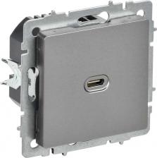 Розетка ИЭК BRITE Розетка USB C 65Вт высокоскоростная зарядка РЮ12-1-БрС сталь, цена за 1 шт