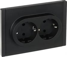 Розетка ИЭК FORTE&PIANO Розетка 2-местная с заземлением с защитными шторками безвинтовое крепление 16А FP123 черный, цена за 1 шт