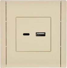 Розетка ИЭК FORTE&PIANO Розетка USB A+C 18Вт FP451 ваниль, цена за 1 шт