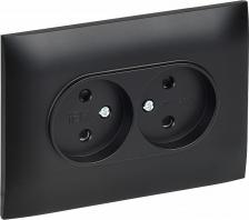 Розетка ИЭК SKANDY Розетка 2-местная без заземления с защитными шторками 10А в сборе SK-R09Bl черный, цена за 1 шт