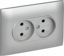 Розетка ИЭК SKANDY Розетка 2-местная без заземления с защитными шторками 10А в сборе SK-R09S серебряный, цена за 1 шт
