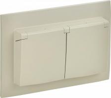 Розетка ИЭК SKANDY Розетка 2-местная и крышкой 16А в сборе IP44 SK-R12B бежевый, цена за 1 шт