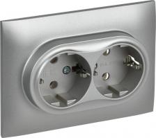 Розетка ИЭК SKANDY Розетка 2-местная с заземлением без защитных шторок 16А в сборе SK-R08S серебряный, цена за 1 шт