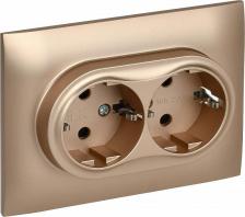 Розетка ИЭК SKANDY Розетка 2-местная с заземлением с защитными шторками 16А в сборе SK-R07Sa песочный, цена за 1 шт