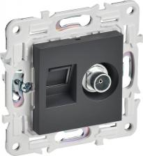 Розетка ИЭК SKANDY Розетка двойная TV+RJ45 кат.5E SK-A14T титан, цена за 1 шт