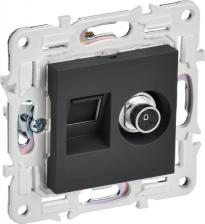 Розетка ИЭК SKANDY Розетка двойная TV+RJ45 кат.6 SK-A15G графит, цена за 1 шт