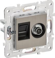 Розетка ИЭК SKANDY Розетка двойная TV+RJ45 кат.6 SK-A15N металл никель, цена за 1 шт