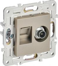 Розетка ИЭК SKANDY Розетка двойная TV+RJ45 кат.6 SK-A15Sh шампань, цена за 1 шт