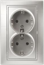 Розетка Intro 1-205-03 Розетка Plano 1-205-03 с заземлением двойная 2X2P+E Schuko, 16А-250В, IP20, СУ, алюминий, цена за 1 шт