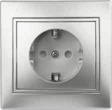 Розетка Intro 1-206-03 Розетка Plano 1-206-03 с заземлением 2P+E Schuko со шторками, 16А-250В, IP20, СУ, алюминий, цена за 1 шт