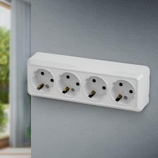 Розетка Intro 2-208-01 Розетка Quadro 2-208-01 с заземлением четырехместная 4х2P+E, 16А-250В, IP20, ОУ, белый, цена за 1 шт