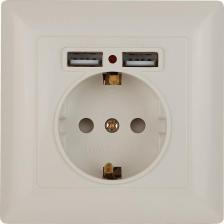 Розетка Intro 4-410-02 Розетка Solo 4-410-02 с заземлением P+E Schuko со шторками, 16А-250В + 2хUSB, IP20, СУ, слоновая кость, цена за 1 шт