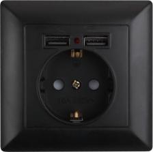Розетка Intro 4-410-05 Розетка Solo 4-410-05 с заземлением P+E Schuko со шторками, 16А-250В + 2хUSB, IP20, СУ, антрацит, цена за 1 шт
