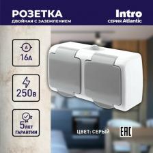 Розетка Intro 5-203-03 Розетка Atlantic 5-203-03 двойная с заземлением 2х2P+E Schuko, 16А-250В, IP54, открытой установки, серый, цена за 1 шт