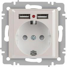 Розетка Intro 6-410-06 Розетка Accent 6-410-06, P+E Schuko со шторками, 16А-250В + 2хUSB, IP20, СУ, перламутр, цена за 1 шт