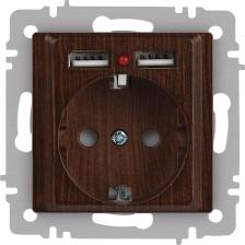 Розетка Intro 6-410-10 Розетка Accent 6-410-10, P+E Schuko со шторками, 16А-250В + 2хUSB, IP20, СУ, венге, цена за 1 шт